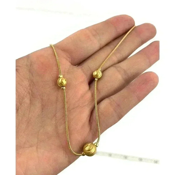 Gold Beaded Rope Necklace Trio Ball Metal Tone Jewelry 16" - Picture 8 of 10